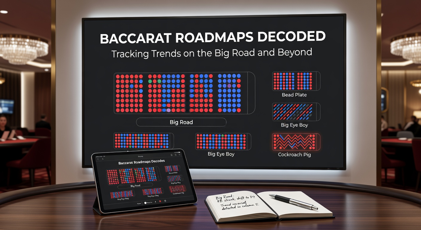 Vergleich verschiedener Baccarat-Roadmaps wie Bead Road und Big Eye Boy nebeneinander mit detaillierten Markierungen