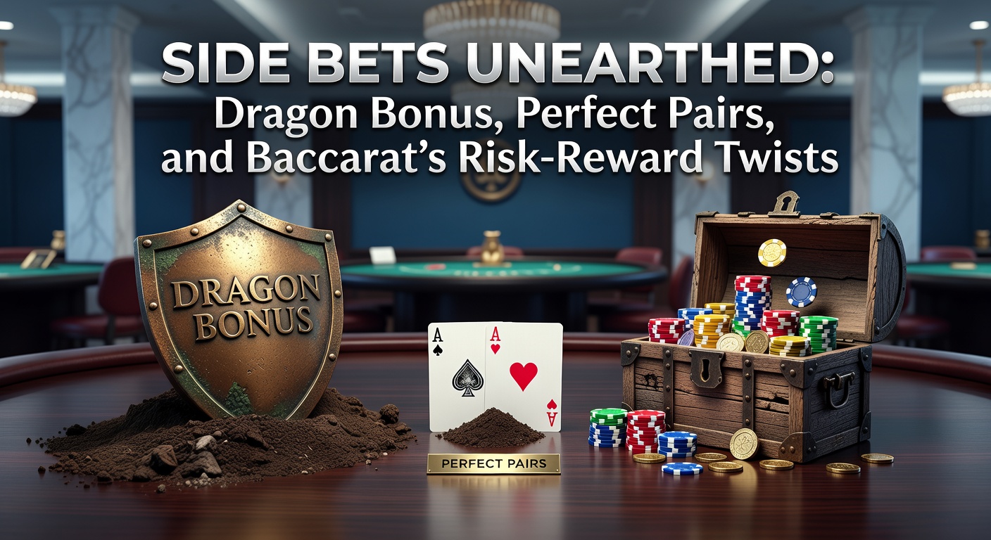 Detaillierte Grafik zu Baccarat-Tischen mit hervorgehobenen Side-Bet-Bereichen für Dragon Bonus und Perfect Pairs, die die zusätzlichen Wettoptionen illustrieren