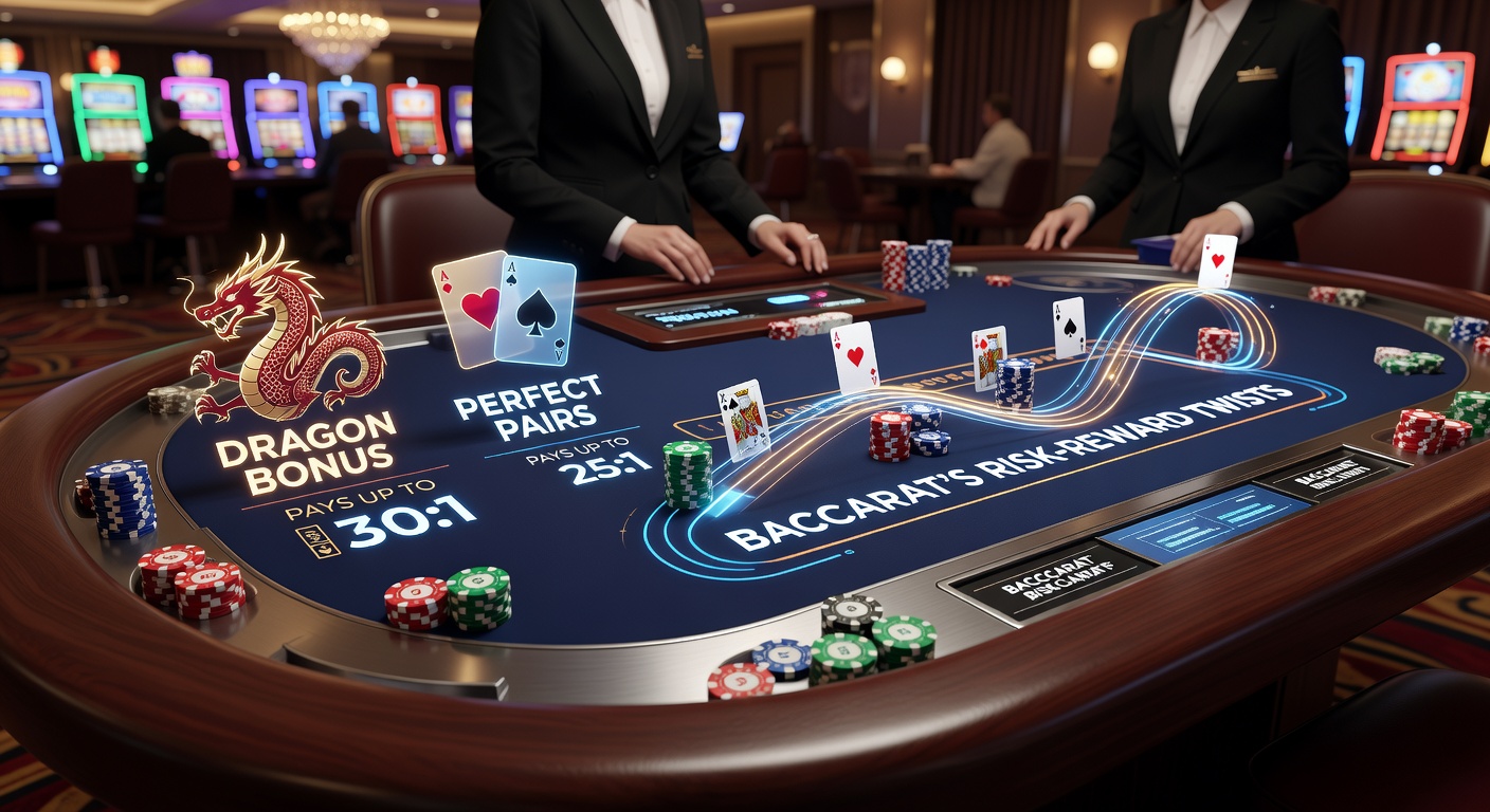 Visuelle Darstellung eines Baccarat-Shoes mit markierten Dragon-Bonus-Gewinnen und Perfect-Pairs-Kombinationen auf einem digitalen Tisch